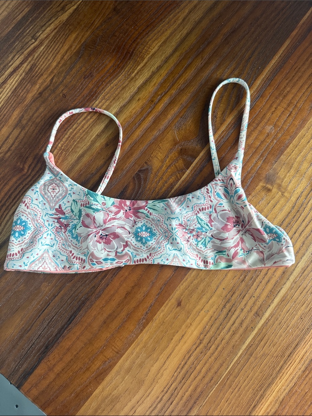 O’Neill Floral Tile Print Bralette in Mint & Dusty Rose